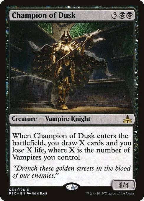 Champion of Dusk, carta Magic di tipo Creature — Vampire Knight illustrata da Josh Hass