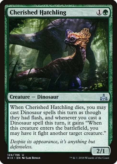 Cherished Hatchling, carta Magic di tipo Creature — Dinosaur illustrata da Sam Rowan