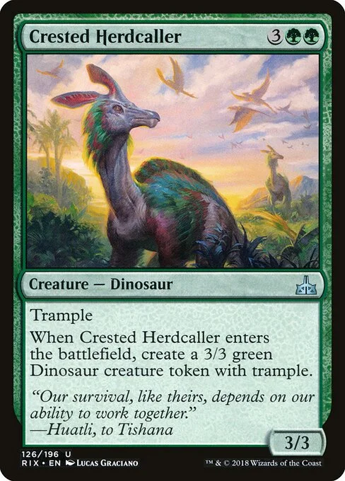 Crested Herdcaller, carta Magic di tipo Creature — Dinosaur illustrata da Lucas Graciano