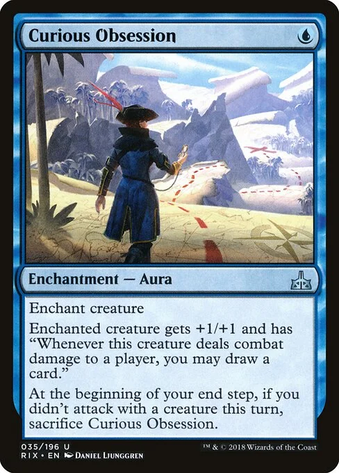 Curious Obsession, carta Magic di tipo Enchantment — Aura illustrata da Daniel Ljunggren