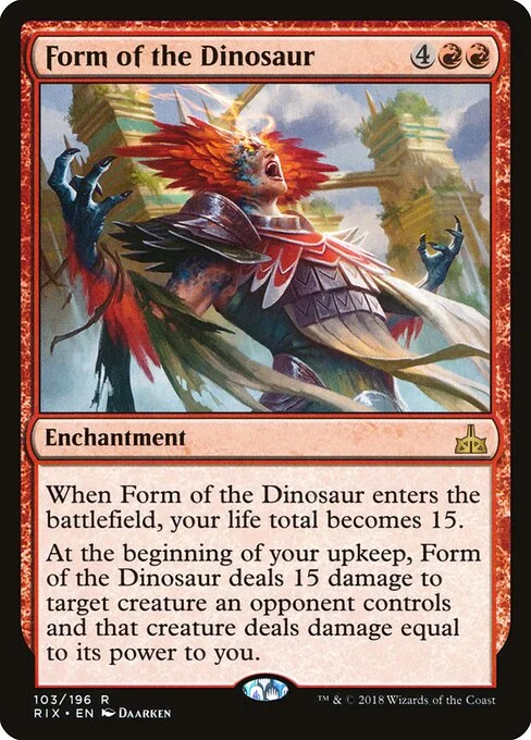 Form of the Dinosaur, carta Magic di tipo Enchantment illustrata da Daarken