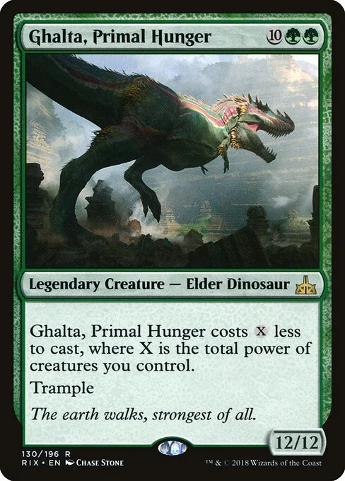 Ghalta, Primal Hunger, carta Magic di tipo Legendary Creature — Elder Dinosaur illustrata da Chase Stone