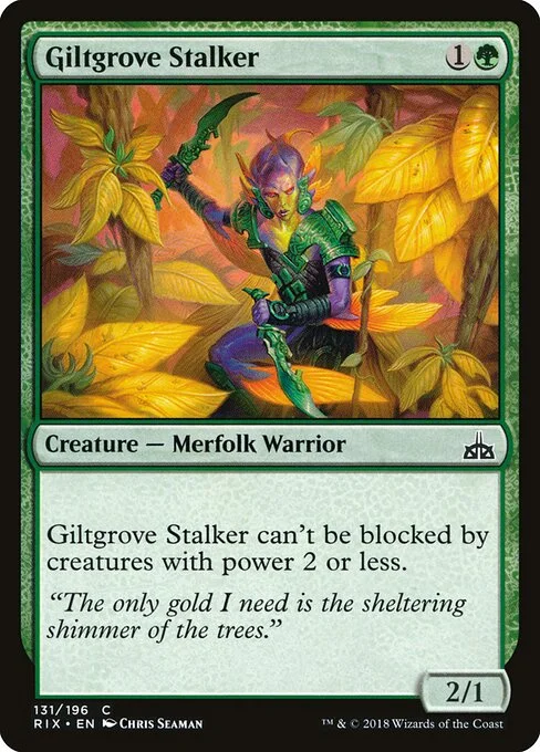 Giltgrove Stalker, carta Magic di tipo Creature — Merfolk Warrior illustrata da Chris Seaman