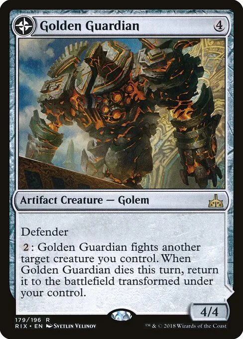 Golden Guardian // Gold-Forge Garrison, carta Magic di tipo Artifact Creature — Golem // Land illustrata da Svetlin Velinov