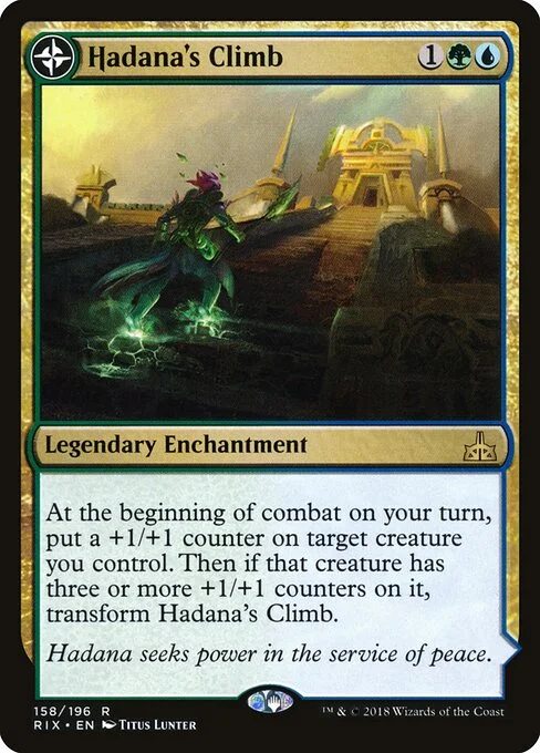 Hadana's Climb // Winged Temple of Orazca, carta Magic di tipo Legendary Enchantment // Legendary Land illustrata da Titus Lunter