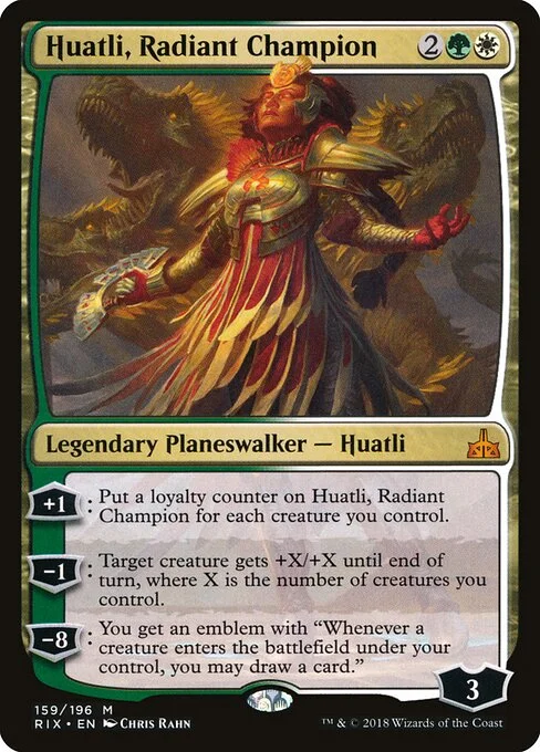 Huatli, Radiant Champion, carta Magic di tipo Legendary Planeswalker — Huatli illustrata da Chris Rahn