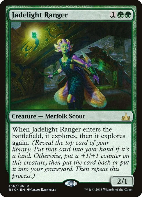 Jadelight Ranger, carta Magic di tipo Creature — Merfolk Scout Ranger illustrata da Jason Rainville