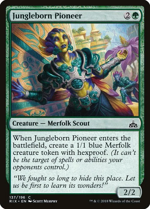 Jungleborn Pioneer, carta Magic di tipo Creature — Merfolk Scout illustrata da Scott Murphy