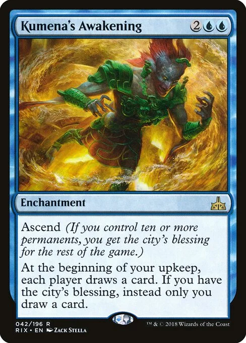 Kumena's Awakening, carta Magic di tipo Enchantment illustrata da Zack Stella