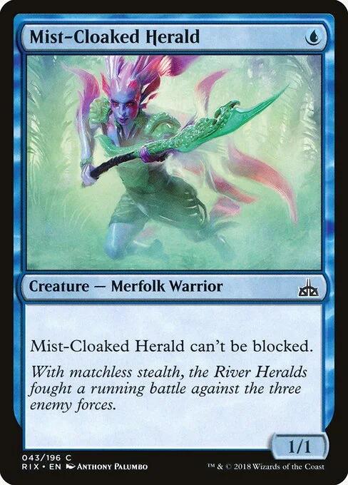 Mist-Cloaked Herald, carta Magic di tipo Creature — Merfolk Warrior illustrata da Anthony Palumbo