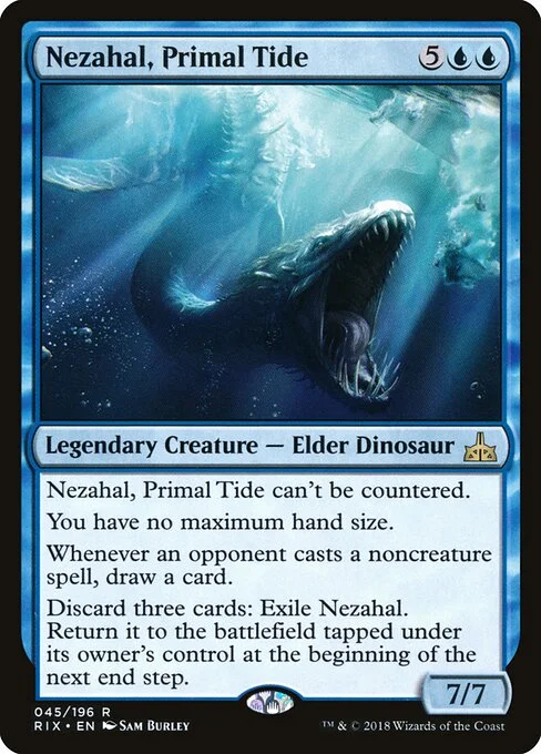 Nezahal, Primal Tide, carta Magic di tipo Legendary Creature — Elder Dinosaur illustrata da Sam Burley