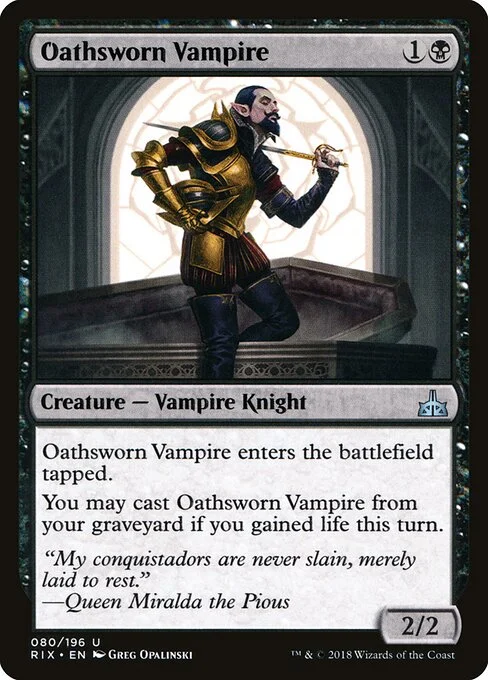 Oathsworn Vampire, carta Magic di tipo Creature — Vampire Knight illustrata da Greg Opalinski