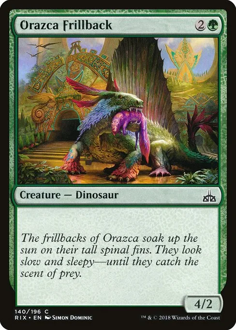 Orazca Frillback, carta Magic di tipo Creature — Dinosaur illustrata da Simon Dominic