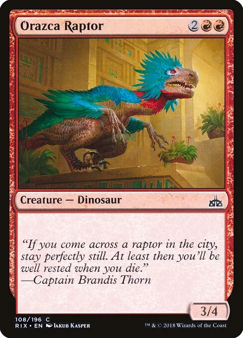 Orazca Raptor, carta Magic di tipo Creature — Dinosaur illustrata da Jakub Kasper