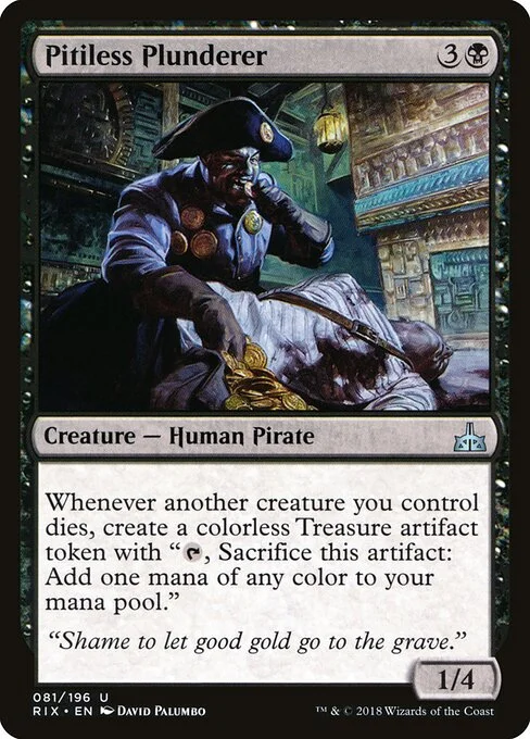 Pitiless Plunderer, carta Magic di tipo Creature — Human Pirate illustrata da David Palumbo