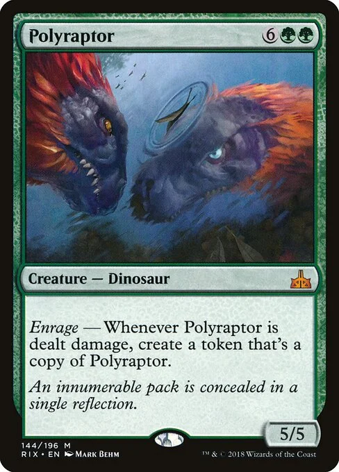 Polyraptor, carta Magic di tipo Creature — Dinosaur illustrata da Mark Behm