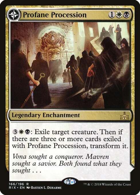 Profane Procession // Tomb of the Dusk Rose, carta Magic di tipo Legendary Enchantment // Legendary Land illustrata da Bastien L. Deharme