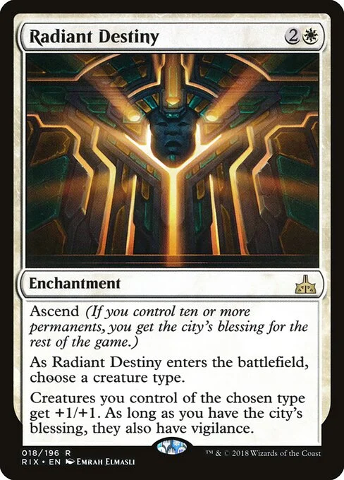 Radiant Destiny, carta Magic di tipo Enchantment illustrata da Emrah Elmasli