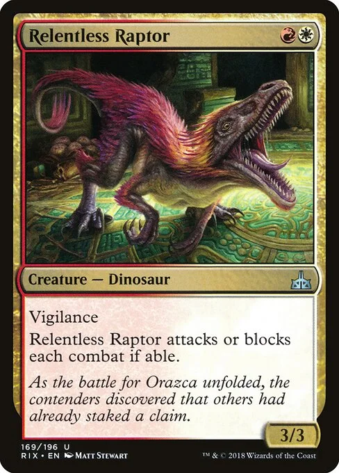 Relentless Raptor, carta Magic di tipo Creature — Dinosaur illustrata da Matt Stewart