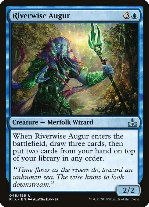 Riverwise Augur, carta Magic di tipo Creature — Merfolk Wizard illustrata da Alayna Danner