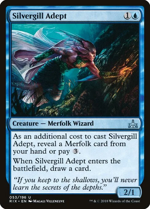 Silvergill Adept, carta Magic di tipo Creature — Merfolk Wizard illustrata da Magali Villeneuve