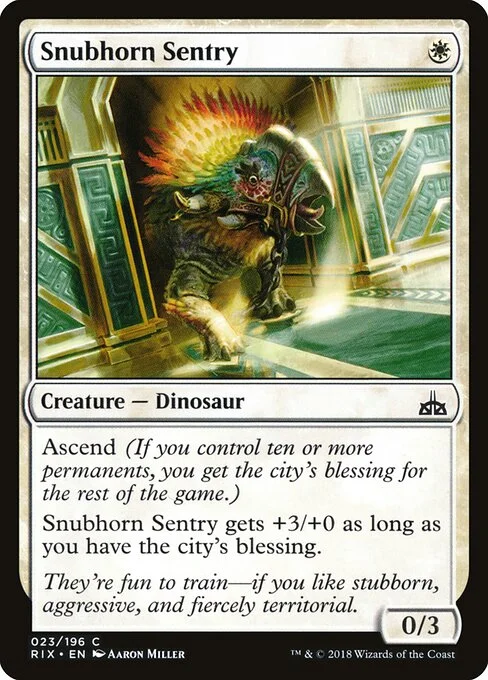 Snubhorn Sentry, carta Magic di tipo Creature — Dinosaur illustrata da Aaron Miller
