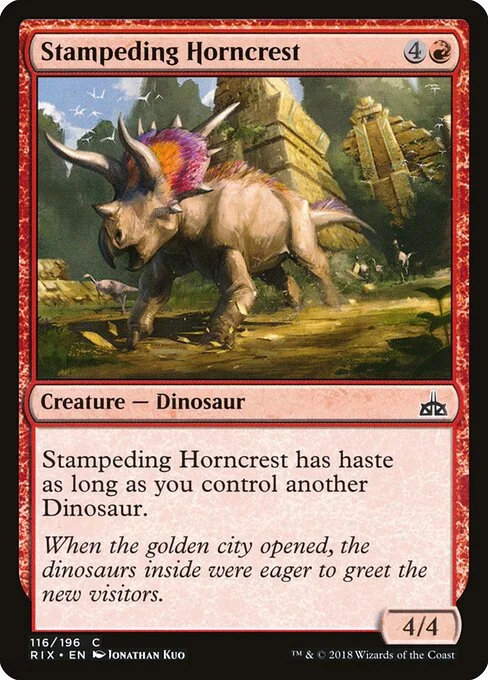 Stampeding Horncrest, carta Magic di tipo Creature — Dinosaur illustrata da Jonathan Kuo