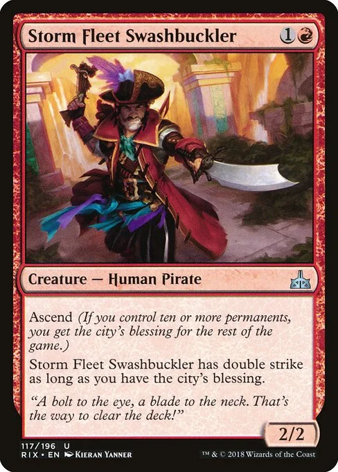 Storm Fleet Swashbuckler, carta Magic di tipo Creature — Human Pirate illustrata da Kieran Yanner