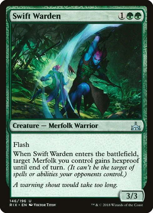 Swift Warden, carta Magic di tipo Creature — Merfolk Warrior illustrata da Viktor Titov