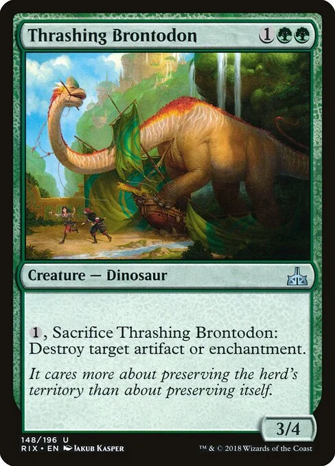 Thrashing Brontodon, carta Magic di tipo Creature — Dinosaur illustrata da Jakub Kasper