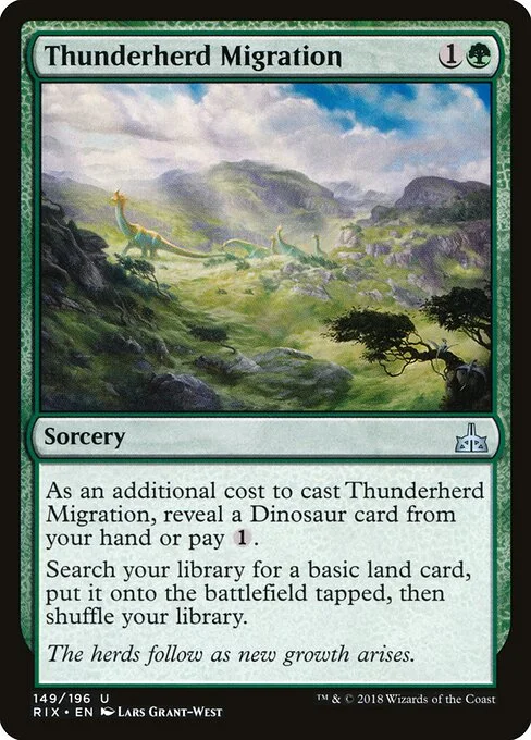 Thunderherd Migration, carta Magic di tipo Sorcery illustrata da Lars Grant-West