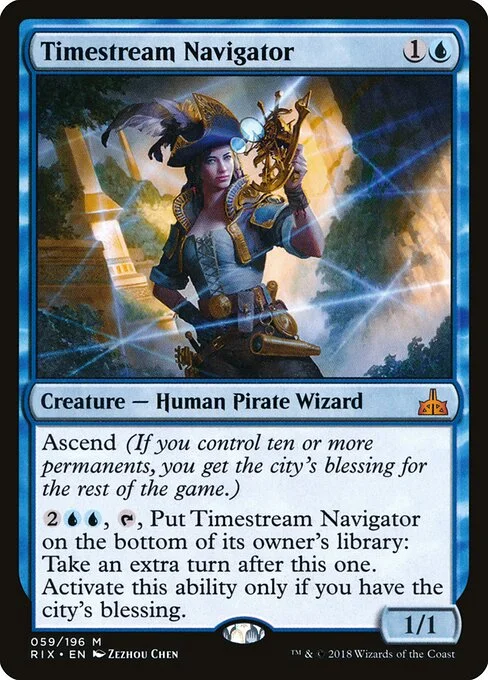 Timestream Navigator, carta Magic di tipo Creature — Human Pirate Wizard illustrata da Zezhou Chen