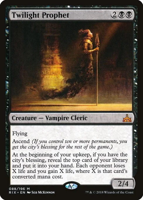 Twilight Prophet, carta Magic di tipo Creature — Vampire Cleric illustrata da Seb McKinnon