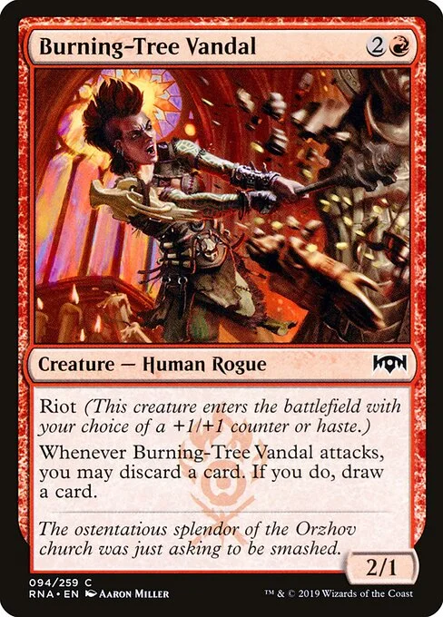 Burning-Tree Vandal, carta Magic di tipo Creature — Human Rogue illustrata da Aaron Miller