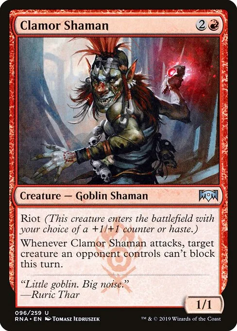 Clamor Shaman, carta Magic di tipo Creature — Goblin Shaman illustrata da Tomasz Jedruszek