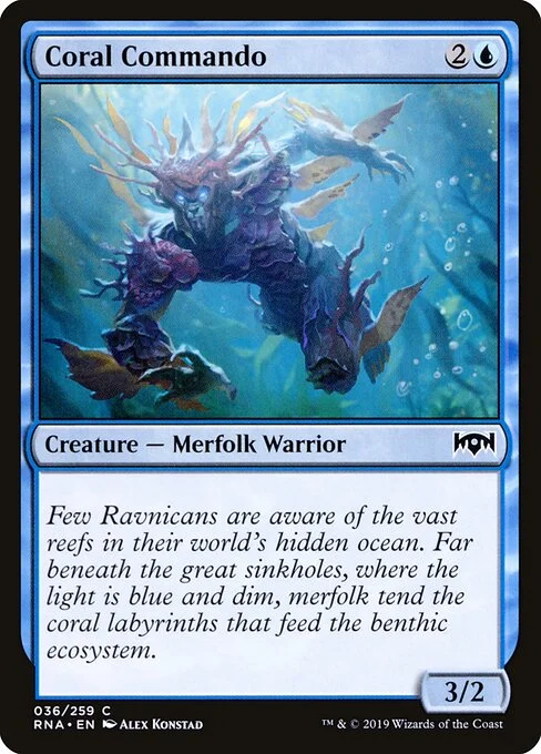 Coral Commando, carta Magic di tipo Creature — Merfolk Warrior illustrata da Alex Konstad