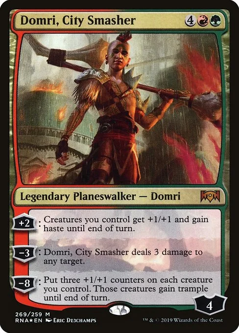 Domri, City Smasher, carta Magic di tipo Legendary Planeswalker — Domri illustrata da Eric Deschamps