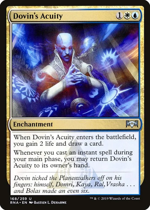 Dovin's Acuity, carta Magic di tipo Enchantment illustrata da Bastien L. Deharme