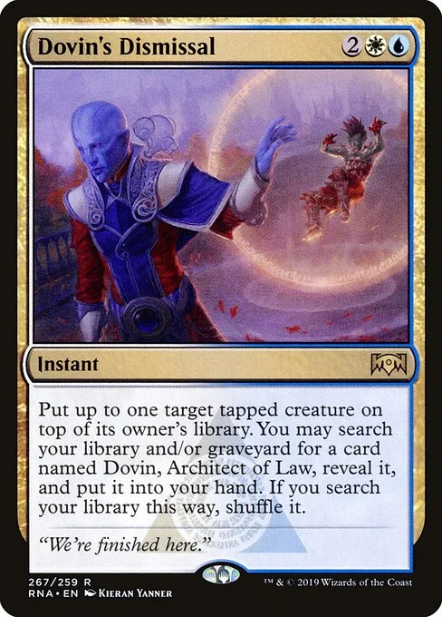 Dovin's Dismissal, carta Magic di tipo Instant illustrata da Kieran Yanner