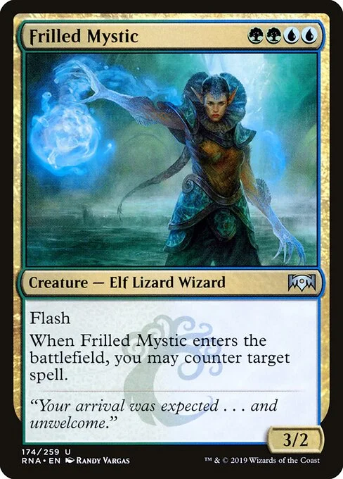 Frilled Mystic, carta Magic di tipo Creature — Elf Lizard Wizard illustrata da Randy Vargas