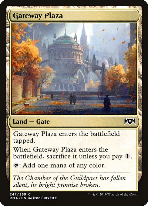 Gateway Plaza, carta Magic di tipo Land — Gate illustrata da Jedd Chevrier