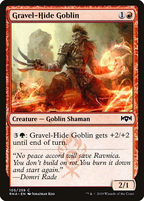 Gravel-Hide Goblin, carta Magic di tipo Creature — Goblin Shaman illustrata da Jonathan Kuo