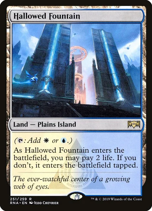 Hallowed Fountain, carta Magic di tipo Land — Plains Island illustrata da Jedd Chevrier