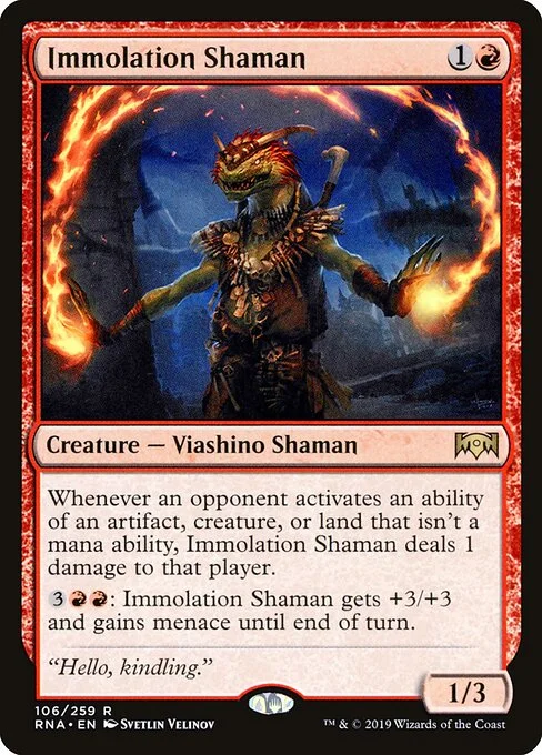 Immolation Shaman, carta Magic di tipo Creature — Lizard Shaman illustrata da Svetlin Velinov