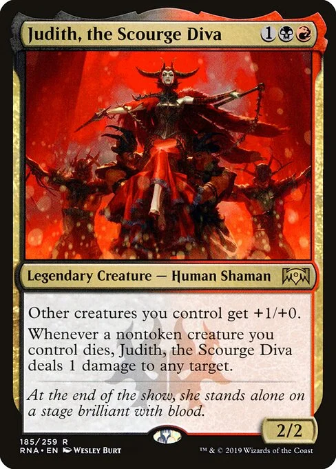 Judith, the Scourge Diva, carta Magic di tipo Legendary Creature — Human Shaman illustrata da Wesley Burt