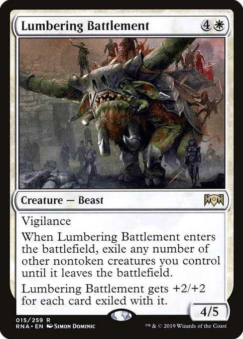 Lumbering Battlement, carta Magic di tipo Creature — Beast illustrata da Simon Dominic