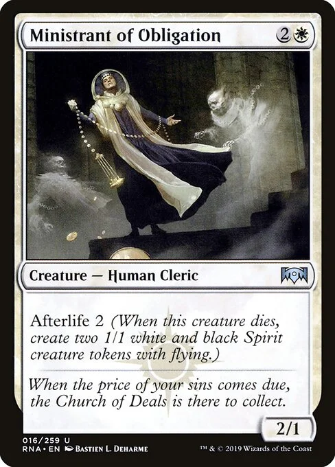 Ministrant of Obligation, carta Magic di tipo Creature — Human Cleric illustrata da Bastien L. Deharme
