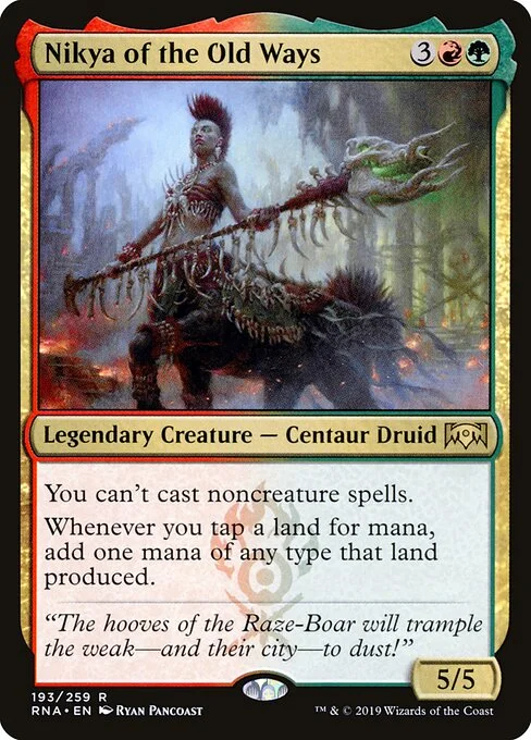 Nikya of the Old Ways, carta Magic di tipo Legendary Creature — Centaur Druid illustrata da Ryan Pancoast