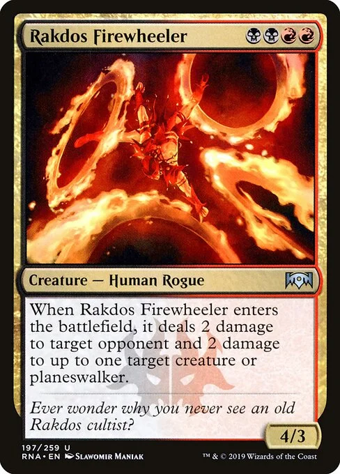Rakdos Firewheeler, carta Magic di tipo Creature — Human Rogue illustrata da Slawomir Maniak