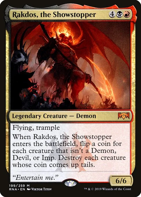 Rakdos, the Showstopper, carta Magic di tipo Legendary Creature — Demon illustrata da Viktor Titov